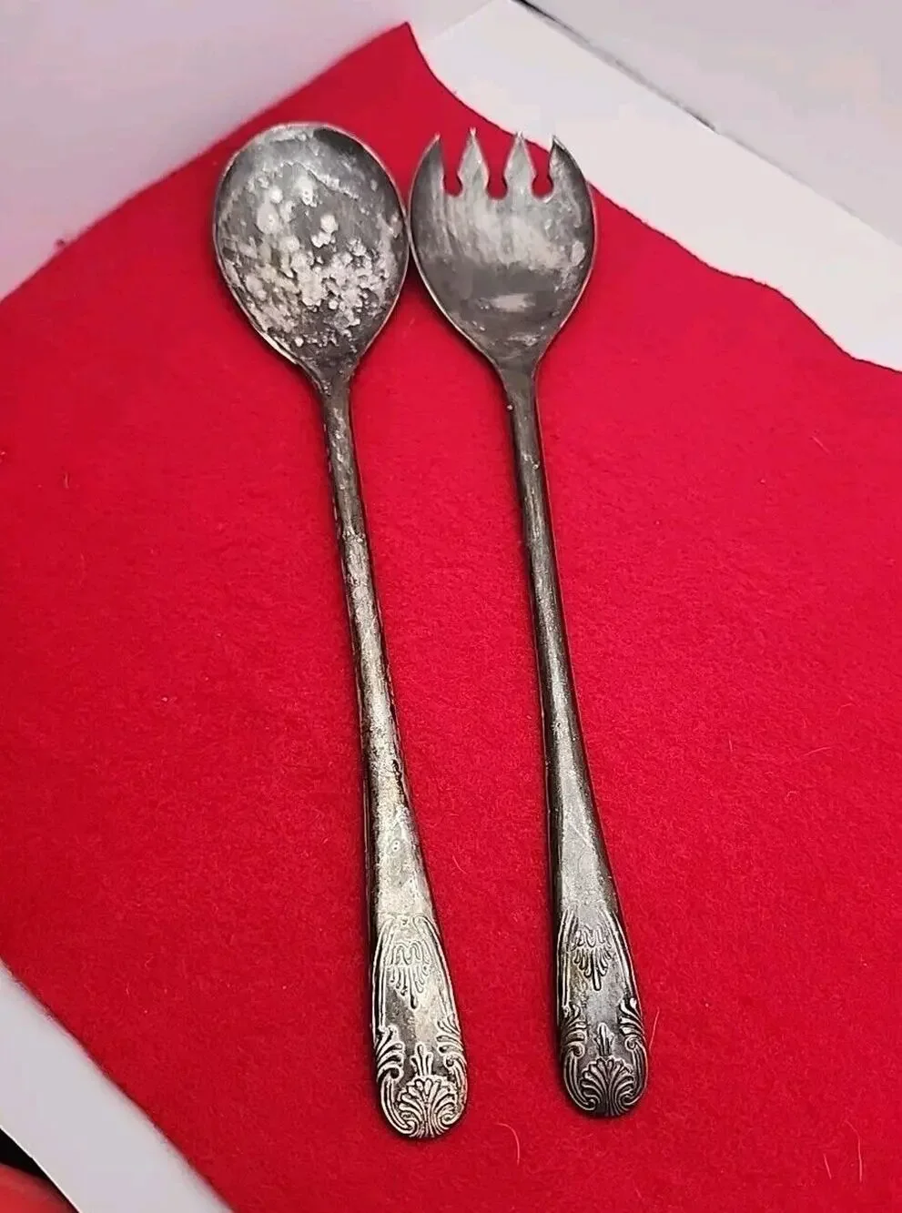 Vtg Silver-Plated Salad Serving Hostess Set Servers Made in Italy Ornate Handle